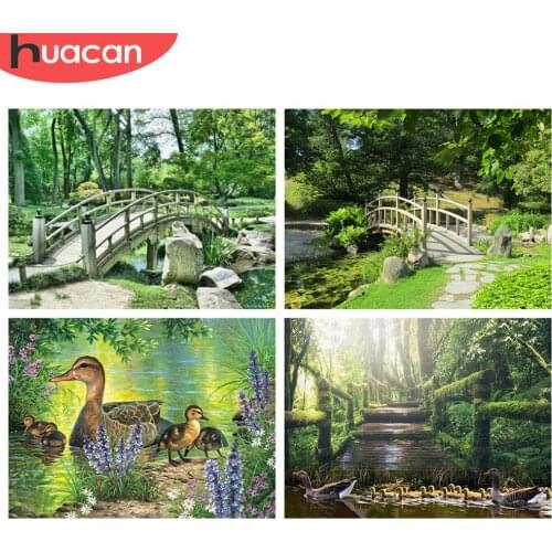 HUACAN 5D DIY Diamond Painting Bridge Mosaic Forest Duck Handmade Gift Full Square Diamond Embroidery Landscape Wall Art