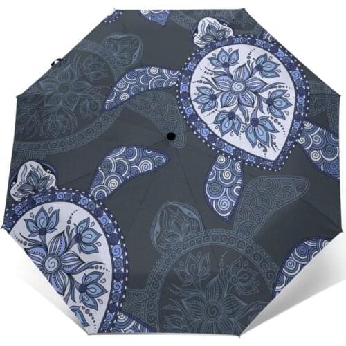Automatic Umbrella Rain Women Three-folding Umbrella Mandala Turtles Windproof Umbrella Female Waterproof parasol