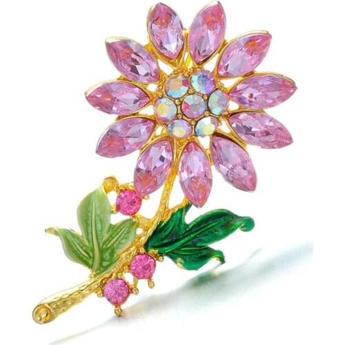 New Colorful Flowers Bouquet Brooches for Women Dress Coat Luxury Rhinestone Brooch Pins Wedding Party Female Jewelry Gifts