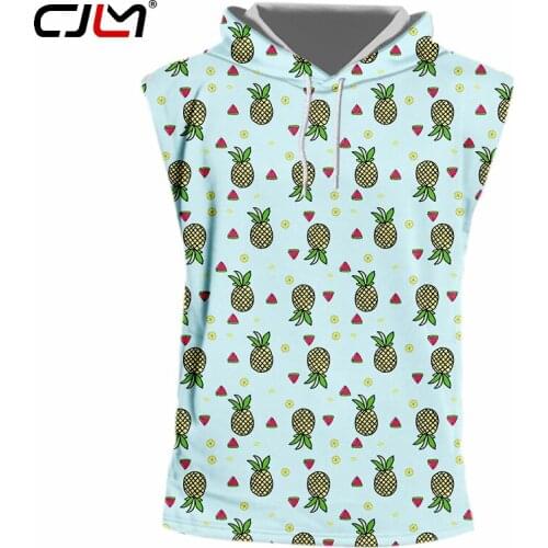 CJLM Summer New Fashion Man Hooded Vest Fruit Watermelon Pineapple Print 3D Male Hooded Top Casual Sleeveless Top Oversized 5XL