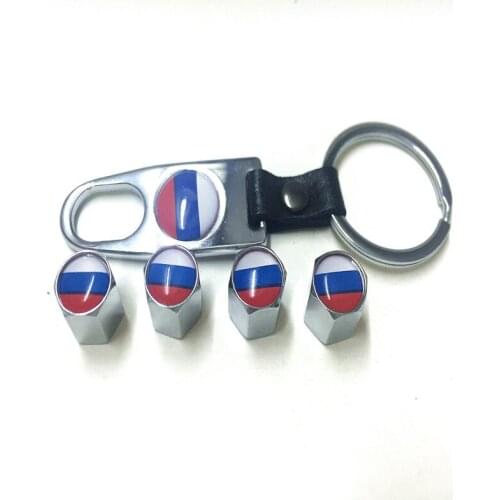 4pcs/lot Car Russia Flag Logo Wheel Airtight Tyre Tire Valve Caps With Wrench Emblem Fits For Cars