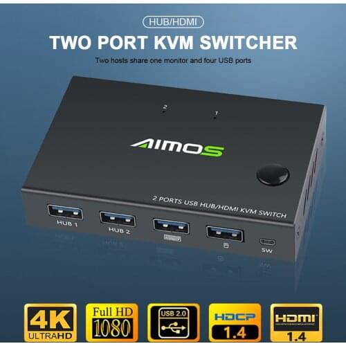 HDMI KVM Switch 2 in 1 Out, 4K@30Hz with USB2.0 Hub for PC Monitor, Projector, Keyboard, Mouse