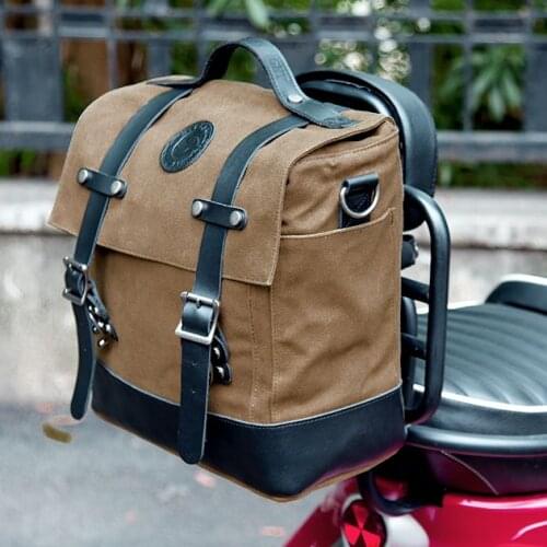 SFK VTG Retro Brown Canvas Leather Motorcycle Riding Backpack/ Motorbike Back Seat Box Storage Saddle Bag Motocross Accessories