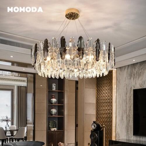 Postmodern Crystal LED Chandeliers Lights Fixture Luxury Round Metal Leaf Lamps Bedroom Living Room Indoor Lighting Lustre