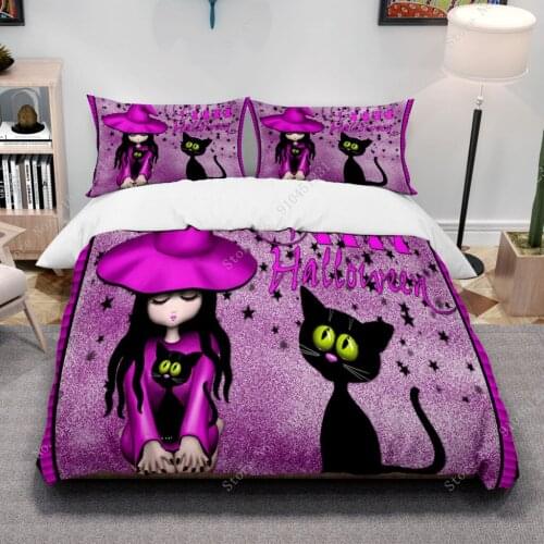 Halloween Pumpkin Printing Bedding Set Single Twin King Queen Size Duvet Cover and Pillowcase 2/3pcs Morden Girls Cat Bedclothes