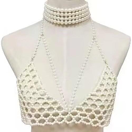 Stronger Pearl Bra Vest Set Handmade Bead Body Chain Neckchain Sexy Shoulder Chain Accessories for Women Jewelry
