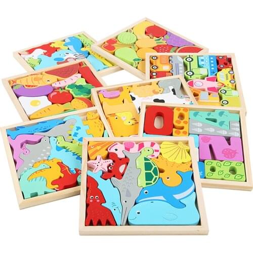 Colorful 3D Puzzle Wooden Tangram Math Toys Cute Animal Fruit Game Children Pre-school Magination Intellectual Educational Toy