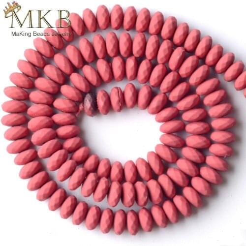 Natural Rose Red Hematite Stone Matte Rubber Rondelle Beads For Jewelry Making 6mm Space Loose Beads Diy Bracelet Jewellery 15"