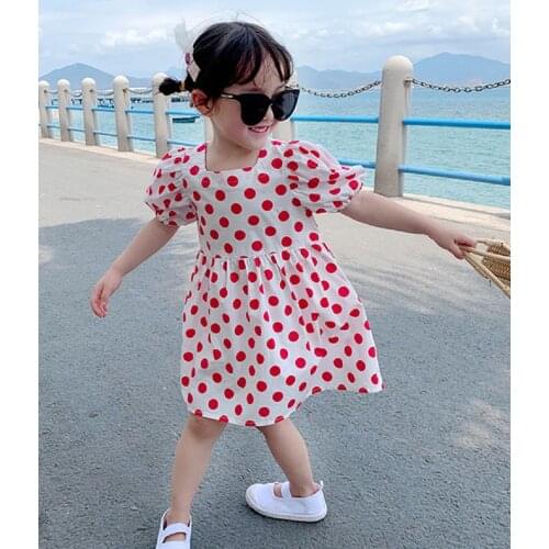 Baby Summer Clothing Kids Girls Fashion Puff Sleeves Polka Dot Dress Princess Children Clothing for Holiday Party Birthday