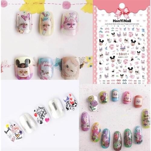 Mybormula 5 Sheets Cartoon Pattern 3D nail decals Cat Designs Nail Art Stickers applique Charms DIY Manicure Nail Art Decoration