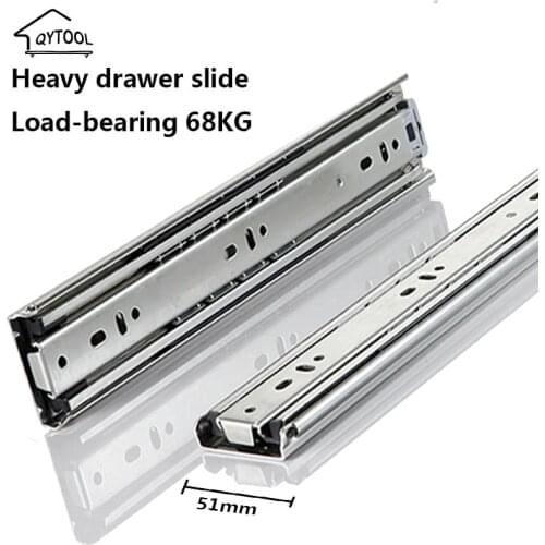 51mm Width 68kg Three-Section Guide Rail Full-Length Ball Bearing Industrial Heavy-Duty Drawer Slide Kitchen Telescopic Slides