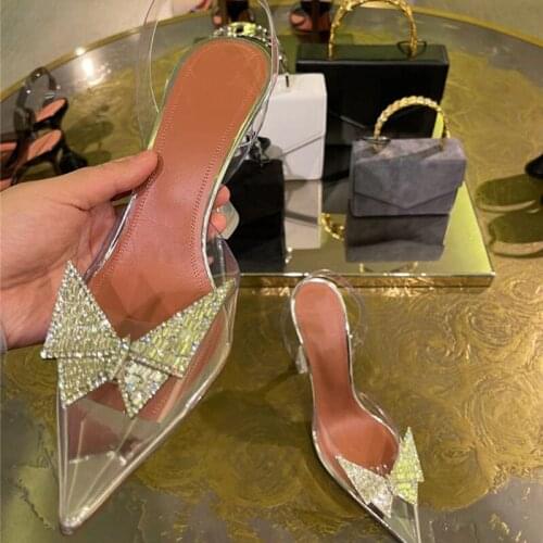 New Rhinestone Bowknot Pumps Women Transparent Pointed Toe Stiletto High Heels Party Wedding Shoes Ladies sandalias de las mujer