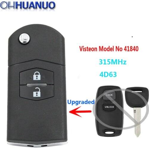 Upgraded Flip Remote Car Key Fob 2 Button 315MHz 4D63 for Mazda RX8 2003-2011 Visteon Model No. 41840
