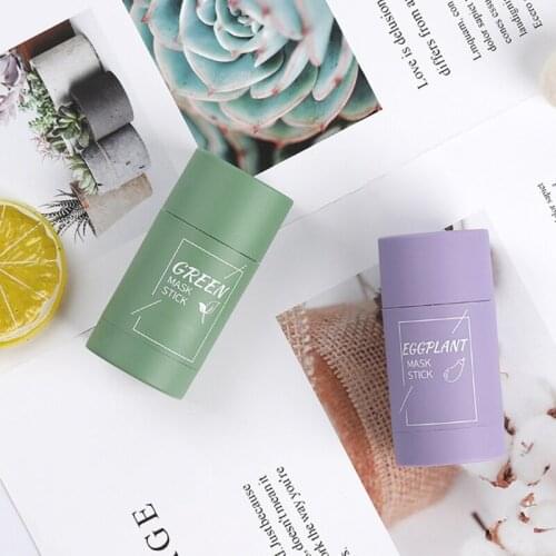 Green Tea Eggplant Purifying Clay Face Mask Stick Deep Cleansing Oil Control Anti-Acne Masks Blackhead Remover Pores Shrink