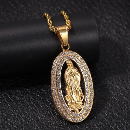 Stainless Steel Virgin Mary Pendant Necklace Miraculous Medal Coin Necklace For Men Women Religious Necklace