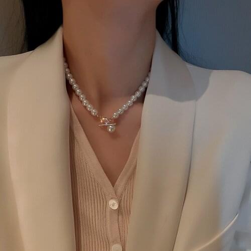 Origin Summer Unique Design Pearl Cubic Zircon Pendant Necklace for Women Toggle Clasp Beaded Necklace Jewelry Accessories