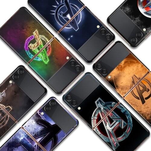 Marvel Avengers logo Shockproof Cover for Samsung Galaxy Z Flip Flip3 5G Black Phone Case Shell Hard Fundas Coque Capa