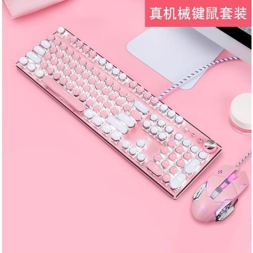 Pink girl punk mechanical keyboard and mouse set green axis gaming game special retro cute