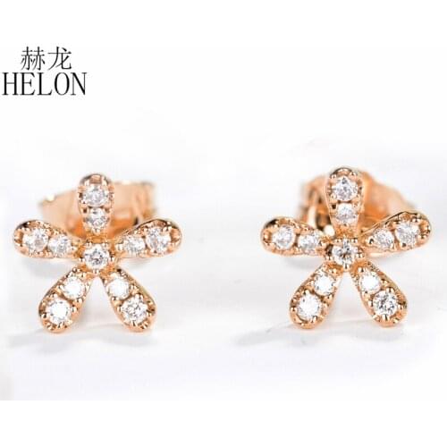 HELON Solid 14K Yellow Gold 0.15CT Natural Diamonds Studs Earrings Women Trendy Fine Jewelry Wedding Engagement Diamond Earrings