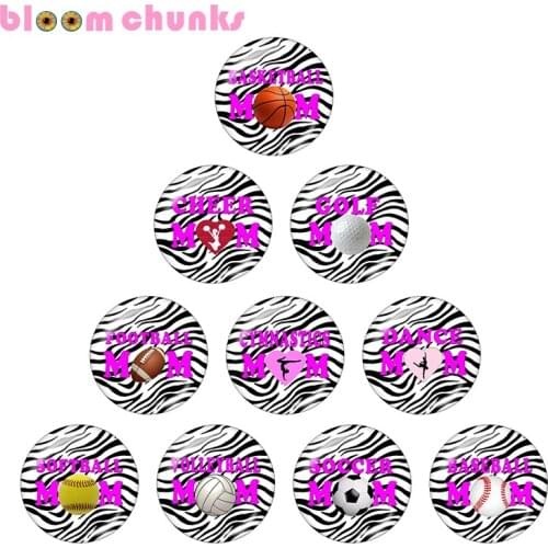 CHEER MOM Football Baseball Volleyball glass snap button jewelry Round glass cabochon demo flat back Making findings C1509