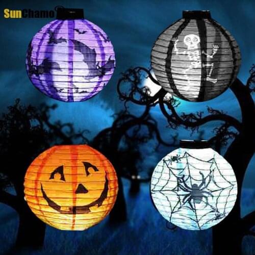 Halloween Decoration LED Paper Pumpkin Hanging Lantern Light Lamp Xmas Decorations for Home Horror Lantern Supplies