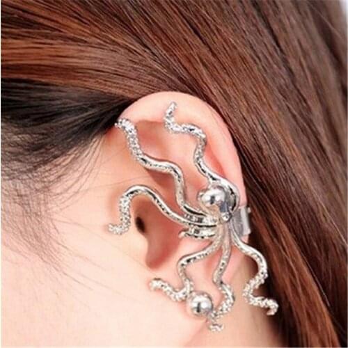 Punk Gold And Silver Octopus Paul Earrings Creative Fashion Womens Ear Clip Earrings Without Ear Holes