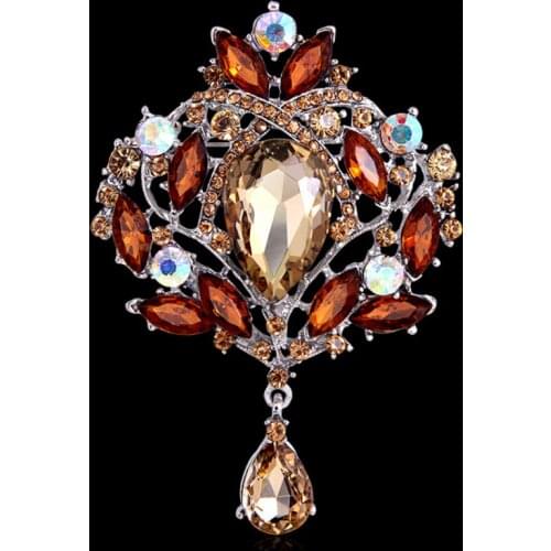 Zlxgirl Colorful Flower Brooch pins For Women bridal jewelry Pink Crystal Brooch Hijab Accessories women clothing scarf pins