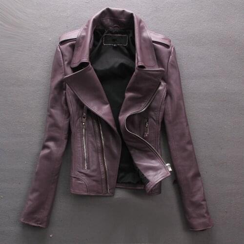 Factory spring and autumn sheepskin real leather clothing genuine leather female short design slim motorcycle jacket women