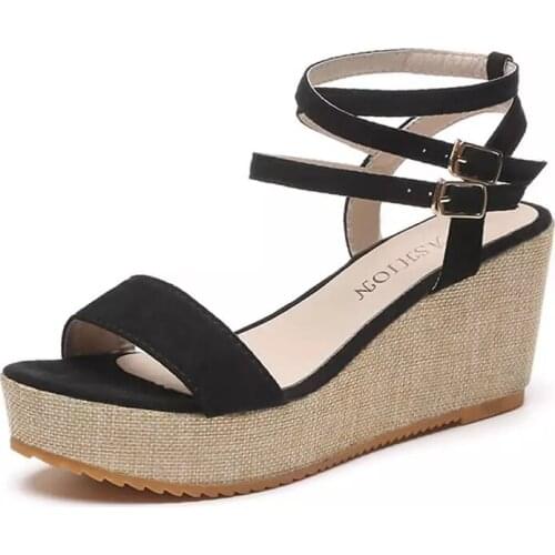 Womens Summer Sandals Thick Bottom Slope Heel Open Toe One Line Thin Belt Sandals Fashion Versatile Non Slip Womens Sandals