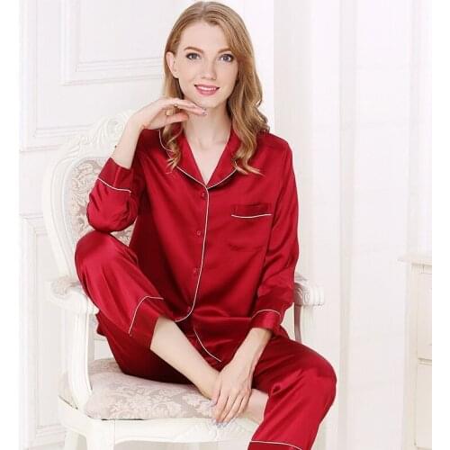 19Mumi Real Silk Pajama Sets Female Spring Autumn Natural Silk Sleepwear Long-Sleeve Long Pants Two-Piece Sets T8002-ZB