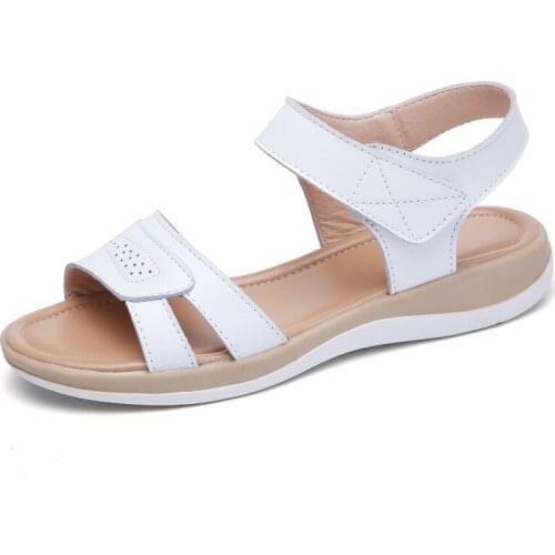 YSHUNIJ Womens Genuine Leather Flat Beach Sandals Shoes Summer Ladies Flip Flops Slippers Casual Girls Gladiator Sandals Shoe