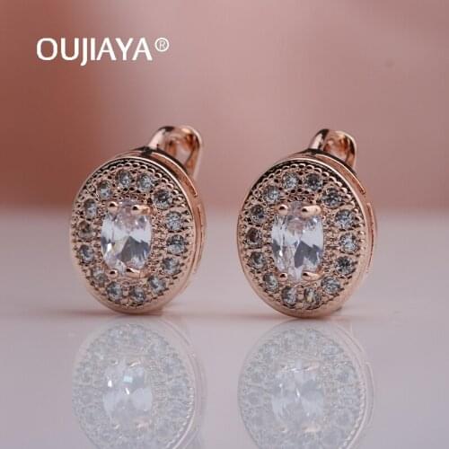 OUJIAYA Luxury Ellipse Dangle Earrings Gift Trendy 585 Rose Gold Natural Zircon Drop earrings Women Birthday Fine Jewelry A222