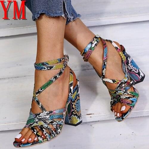 Mujer Sandalias Womens Pumps Ladies Fashion Snakeskin Snake High Heels Cross Sandals Office & Career Shoes Women Sandals 35-43