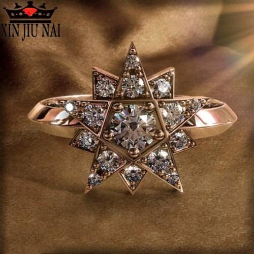 Brand Female Among Star Ring Cute Luxury 925 Silver Rose Gold Love Jewelry Promise Stone Rhinestone Diamond Rings For Women
