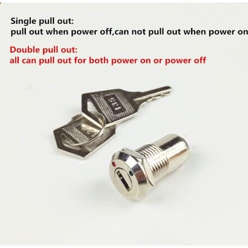 1set Electronic ON OFF Two Terminals 12mm Metal Mini Key Lock Switch Single/Double Pull off(difference pls see the NO.1 picture)