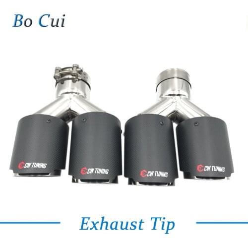1 Pair:Dual Matt Carbon Fiber +304 Stainless Steel Universal Car Exhaust Tip Double End Pipe for BMW For BENZ For VW For Golf