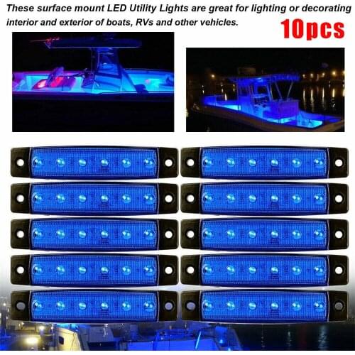 12V-DC 10pcs Marine Boat Waterproof 6 LED Lamp Cabin Deck Courtesy Light Stern Transom Lights Blue For Small Boat Sailboat