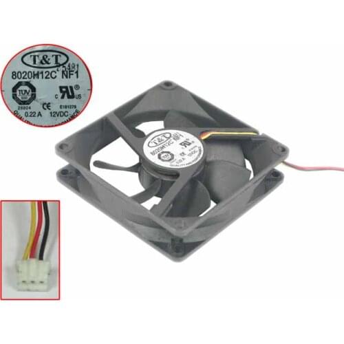 T&T 8020H12C DC 12V0.22A 80x80x20mm 3-Wire Server Cooling Fan