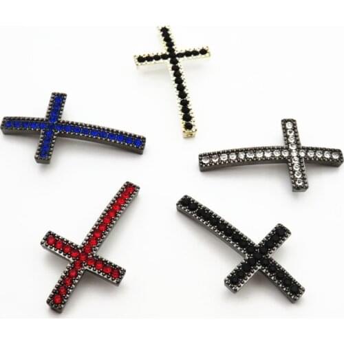40mm*23mm New Crytal Long Sideways Curved Crosses Connector Charm for Bracelets 1 Row Crystal Rhinestone Multicolors