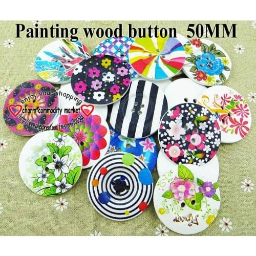 8PCS 50MM MIXED FLOWER painting wooden buttons 4hole coat boots sewing clothes accessory BUTTON MCB-881a