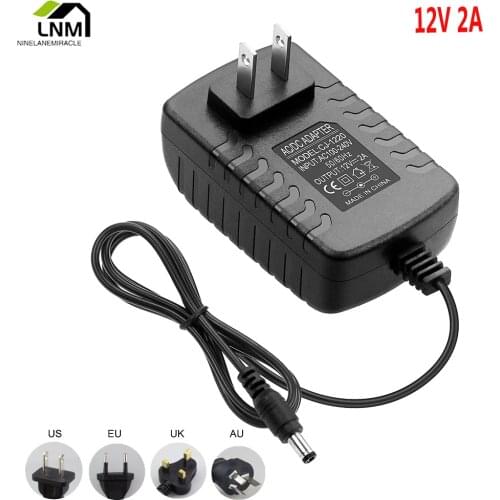 12V 2A 24W AC DC Plug In Adapter Power Supply 5.5mm x 2.1mm For LED Strip Light CCTV Security Camera BT Speaker Webcam Router