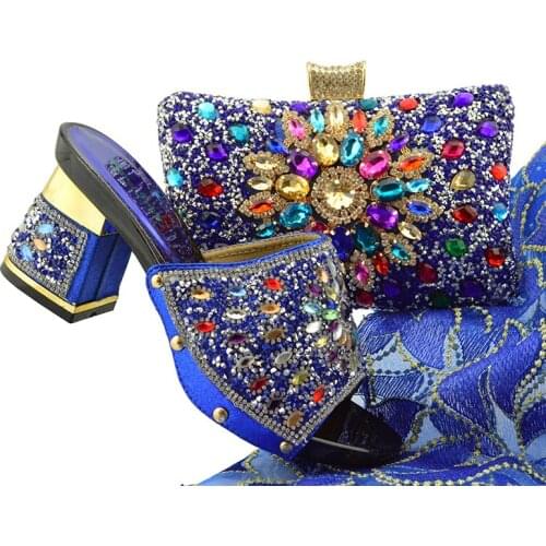 Royal Blue Shoes and Bag Sets for Women Italian Shoes with Matching Bags for Women African Shoes and Bag Set for Party In FTG004