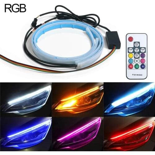 2PCS DRL Car Daytime Running Light LED Flexible Waterproof Strip Auto Headlights Turn Signal Decorative Lamp RGB APP Control 12V