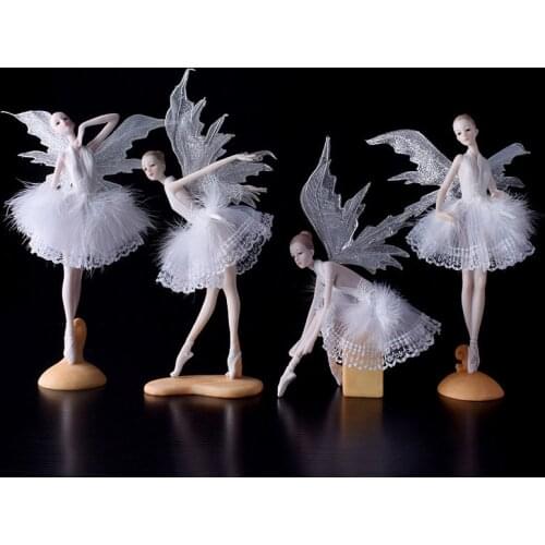 Ballerina Fairy Garden Miniature Figurines Resin Ballet White Feather Angel Ornaments Girl Room Decoration Home Decor Modern