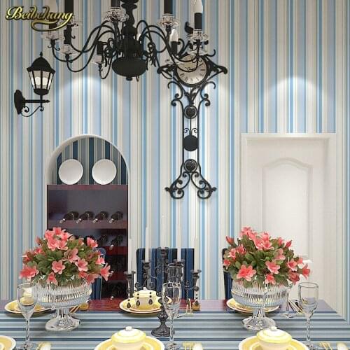 Beibehang papel de parede Mediterranean blue simple modern vertical stripes wallpaper living room bedroom bedside background