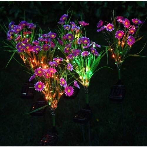 2 PC Lamp Solar Wild Chrysanthemum Light LED Flower Lawn Stake Lamp Outdoor Waterproof for Home Garden Yard Path Decoration #May