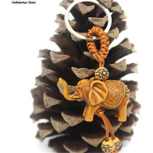 Wooden Pendant Classic Lucky Elephant Carving Keychain Key Ring Chain Evil Defends Gift Presents Brand