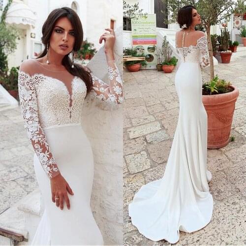 Elegant Sheath Long Sleeve Wedding Dress Appliques Scoop NecklineBridal Dress With Lace Appliques & Belt