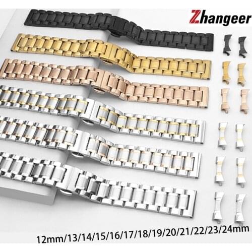 Curved End Watch Band Stainless Steel Strap Metal Wristband 14mm 16mm 17 18mm 19 20mm 21mm 22mm 23 24mm Flat Interface Wristband