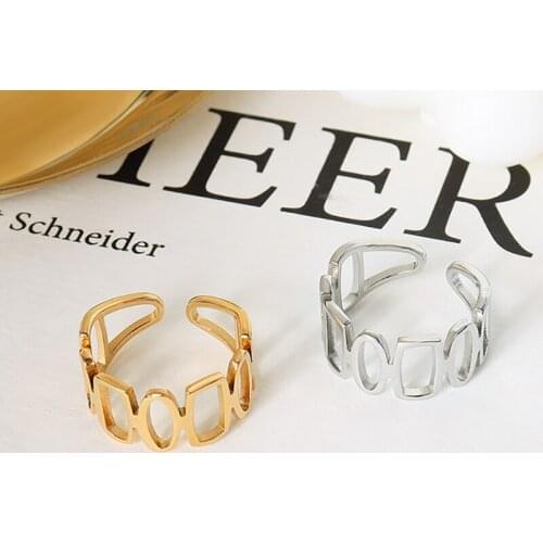 Titanium Steel Size 7 French Geometry Hollow Rings for Women Girl Trendy Jewelry Dating Ring Accessories Bague Femme Whole Sale